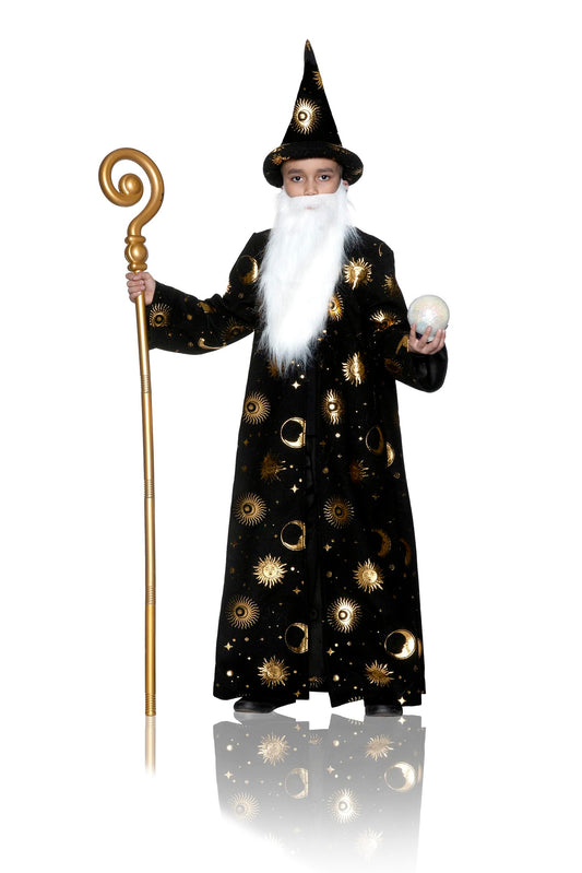 Black Wizard Robe w/ Hat & Beard Child Costume § Medium