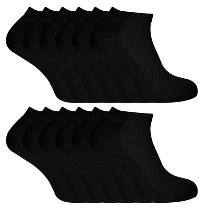 6 Pairs Bamboo Ankle Socks (11-14 UK / Black)