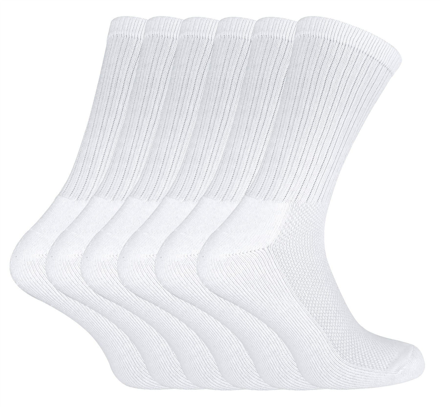 6 Pairs Bamboo Sport Socks (11-14 UK / White)