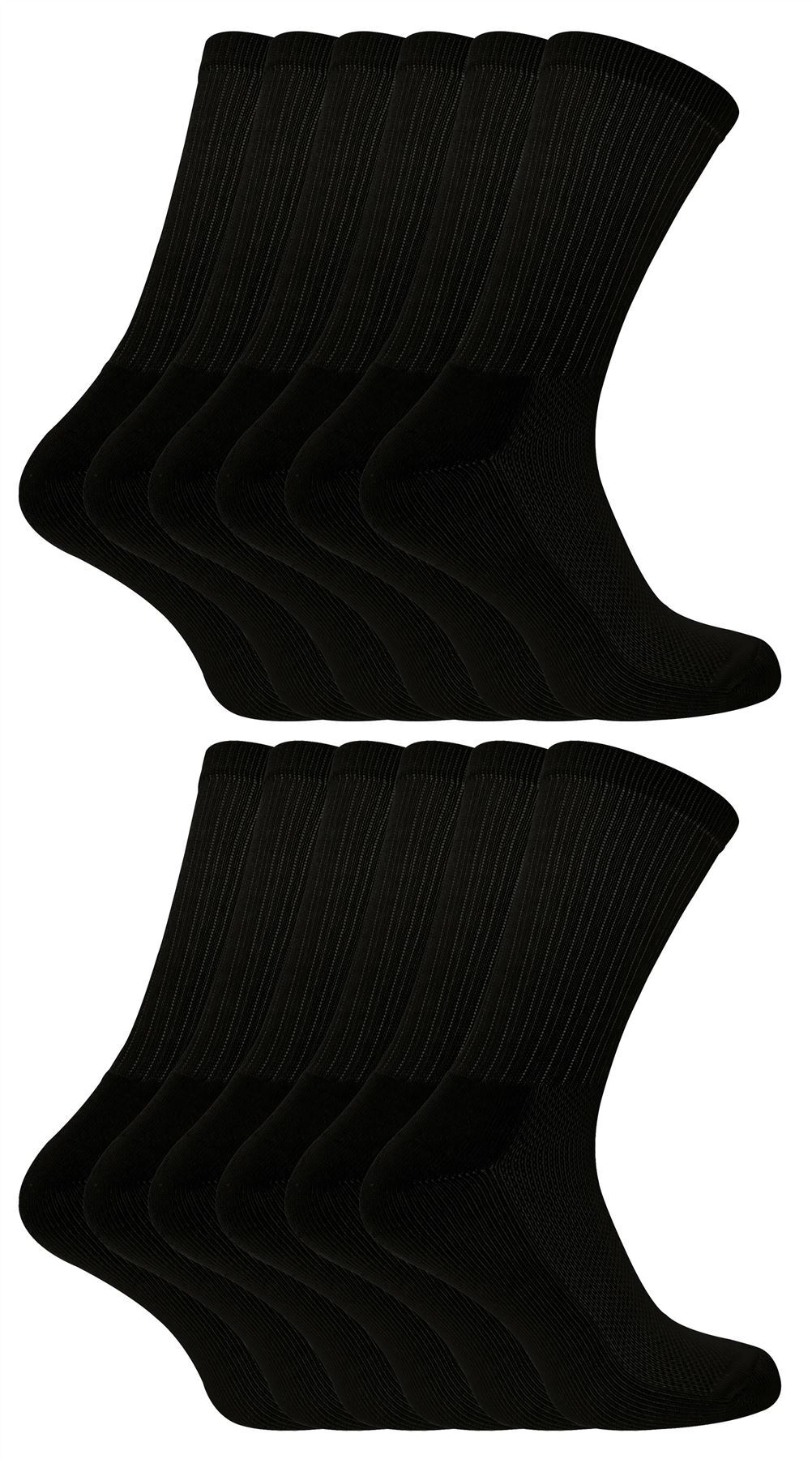 12 Pairs Bamboo Sport Socks (4-7 UK / Black)