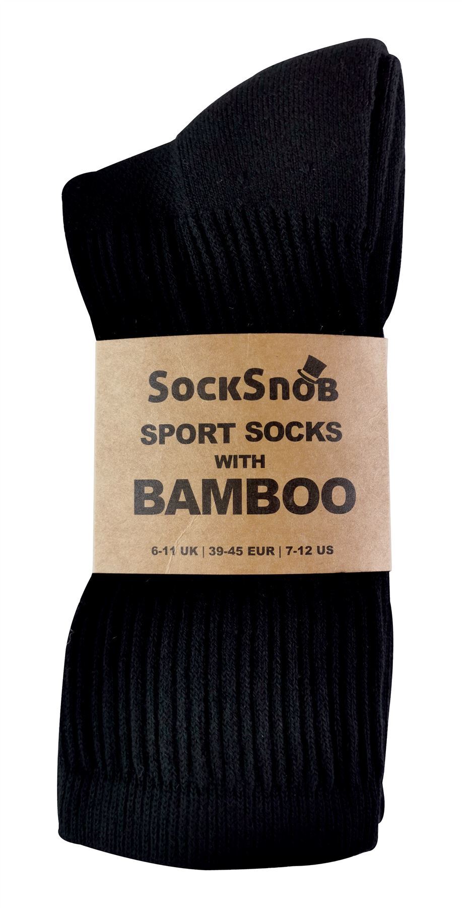 12 Pairs Bamboo Sport Socks (4-7 UK / Black)