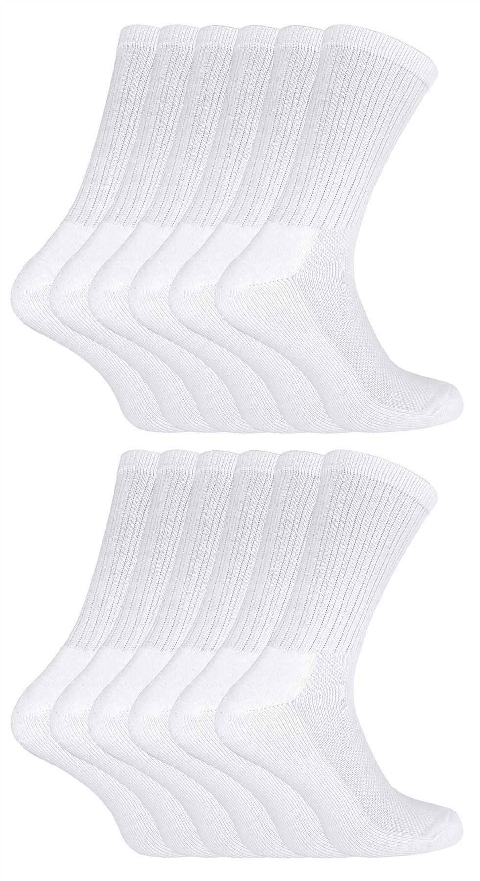 12 Pairs Bamboo Sport Socks (4-7 UK / White)