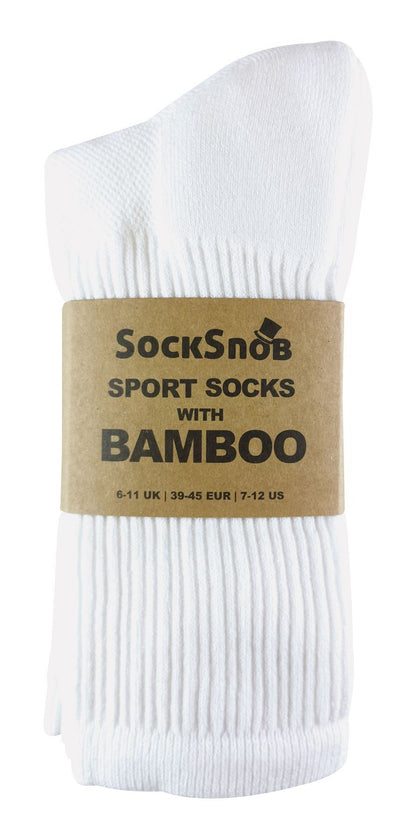 12 Pairs Bamboo Sport Socks (4-7 UK / White)