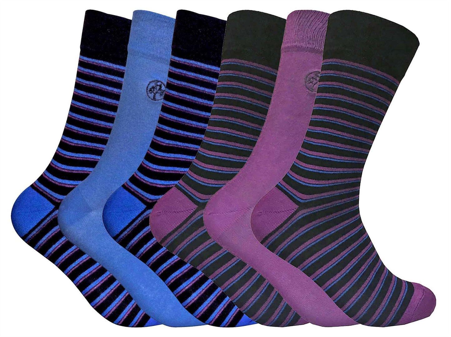 6 Pairs Funky Bamboo Socks (Stripes Blue / Purple)