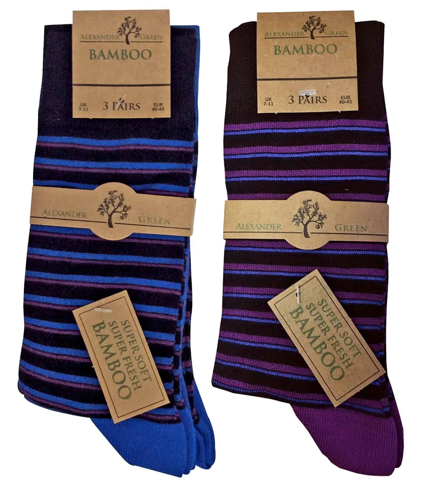 6 Pairs Funky Bamboo Socks (Stripes Blue / Purple)