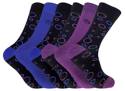 6 Pairs Funky Bamboo Socks (Circles Blue / Purple)