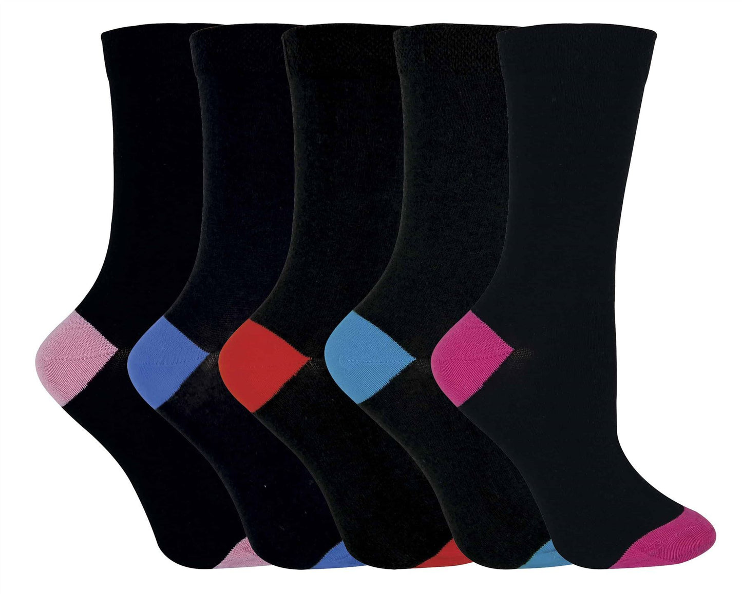 5 Pairs Ladies Coloured Heel & Toe Socks (CS1)