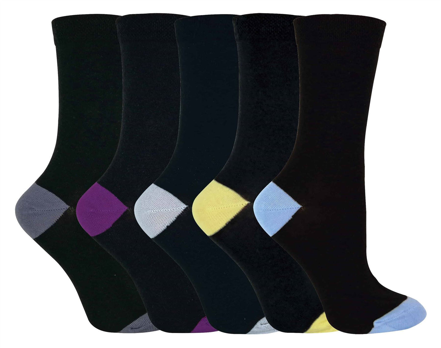 5 Pairs Ladies Coloured Heel & Toe Socks (CS2)