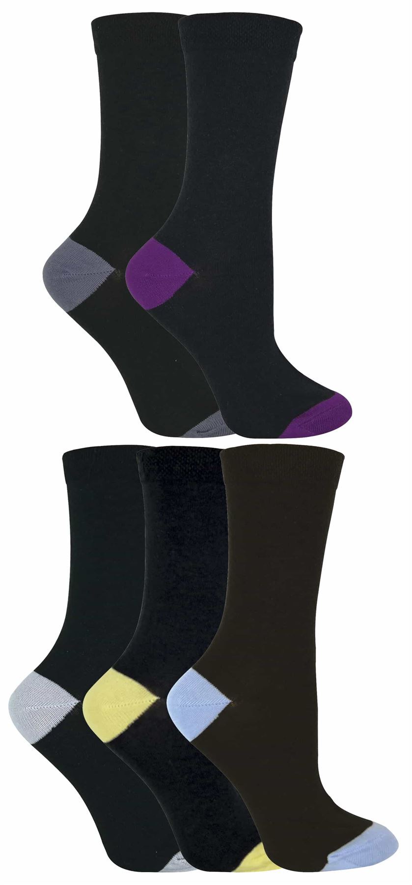 5 Pairs Ladies Coloured Heel & Toe Socks (CS2)