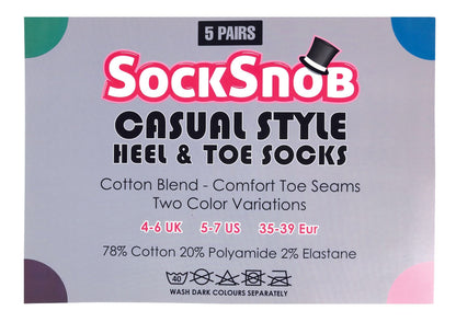 5 Pairs Ladies Coloured Heel & Toe Socks (CS3)