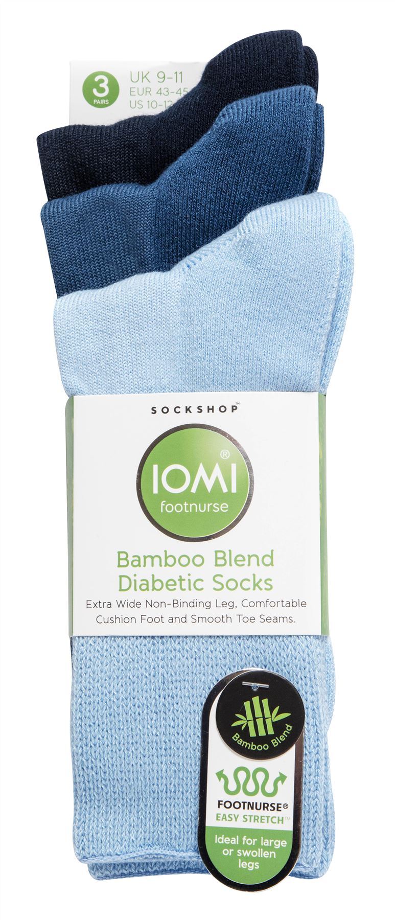 BAMBOO Diabetic Socks - IOMI - 3 Pack (12-14 Uk / Blue)