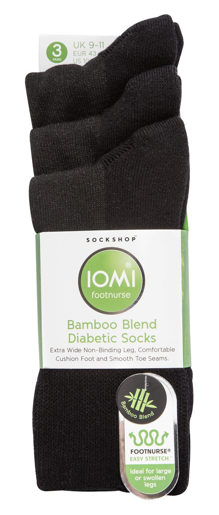 BAMBOO Diabetic Socks - IOMI - 3 Pack (12-14 Uk / Black)