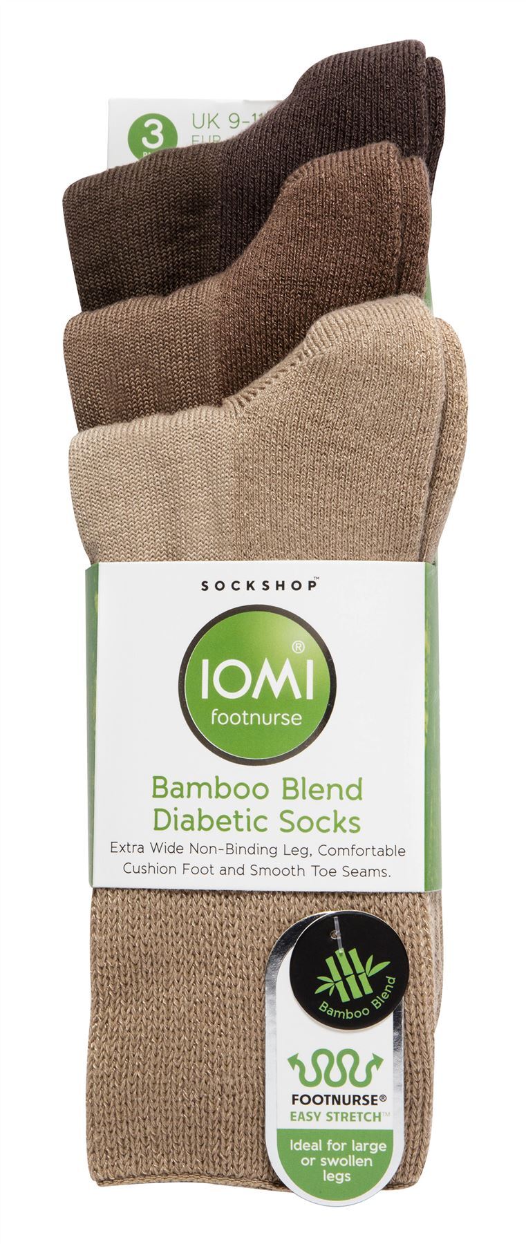 BAMBOO Diabetic Socks - IOMI - 3 Pack (6-8.5 Uk / Brown)