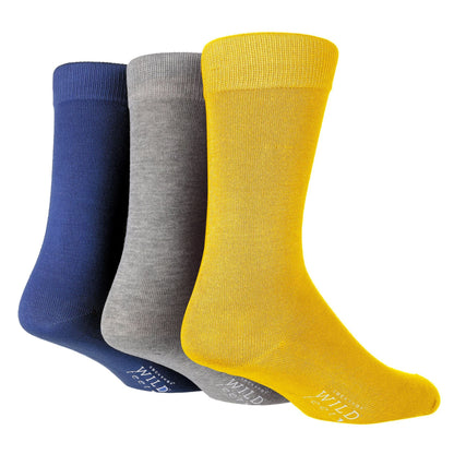 Wildfeet - Mens 3pk Plain Socks (7-11 / Grey / Yellow)