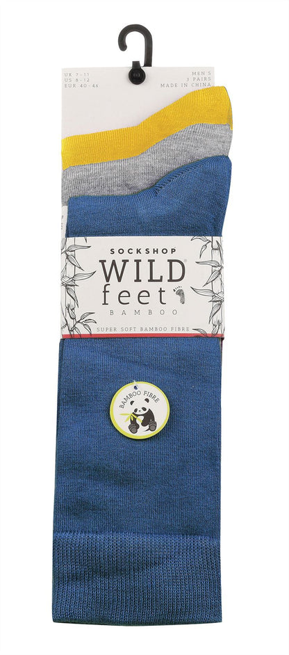 Wildfeet - Mens 3pk Plain Socks (7-11 / Grey / Yellow)