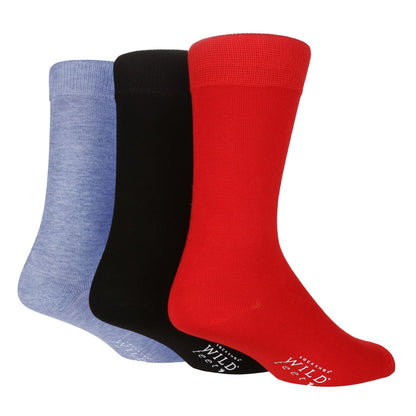 Wildfeet - Mens 3pk Plain Socks (7-11 / Red / Blue)