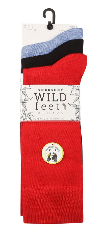 Wildfeet - Mens 3pk Plain Socks (7-11 / Red / Blue)