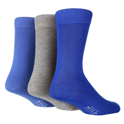 Wildfeet - Mens 3pk Plain Socks (7-11 / Blue / Grey)