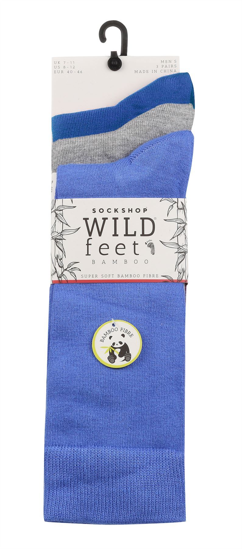 Wildfeet - Mens 3pk Plain Socks (7-11 / Blue / Grey)