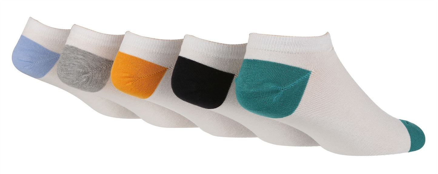 Wildfeet - Mens 5pk Trainer Socks (7-11 / White / Green H&T)