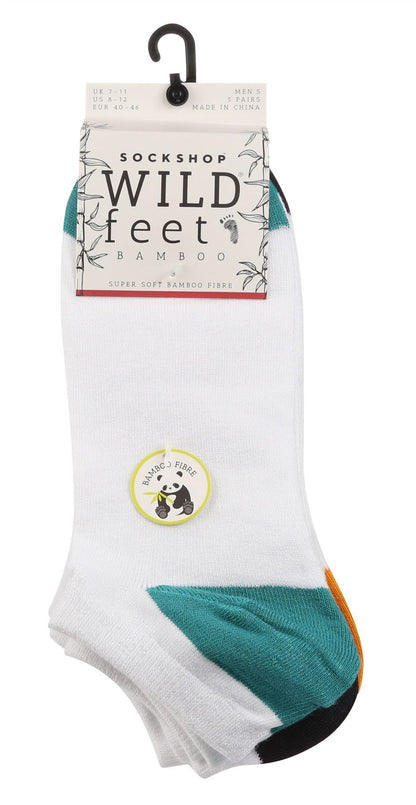 Wildfeet - Mens 5pk Trainer Socks (7-11 / White / Green H&T)