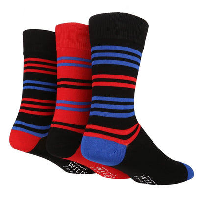 Wildfeet - Mens 3pk Jacquards Socks (7-11 / Black / Red Stripe)