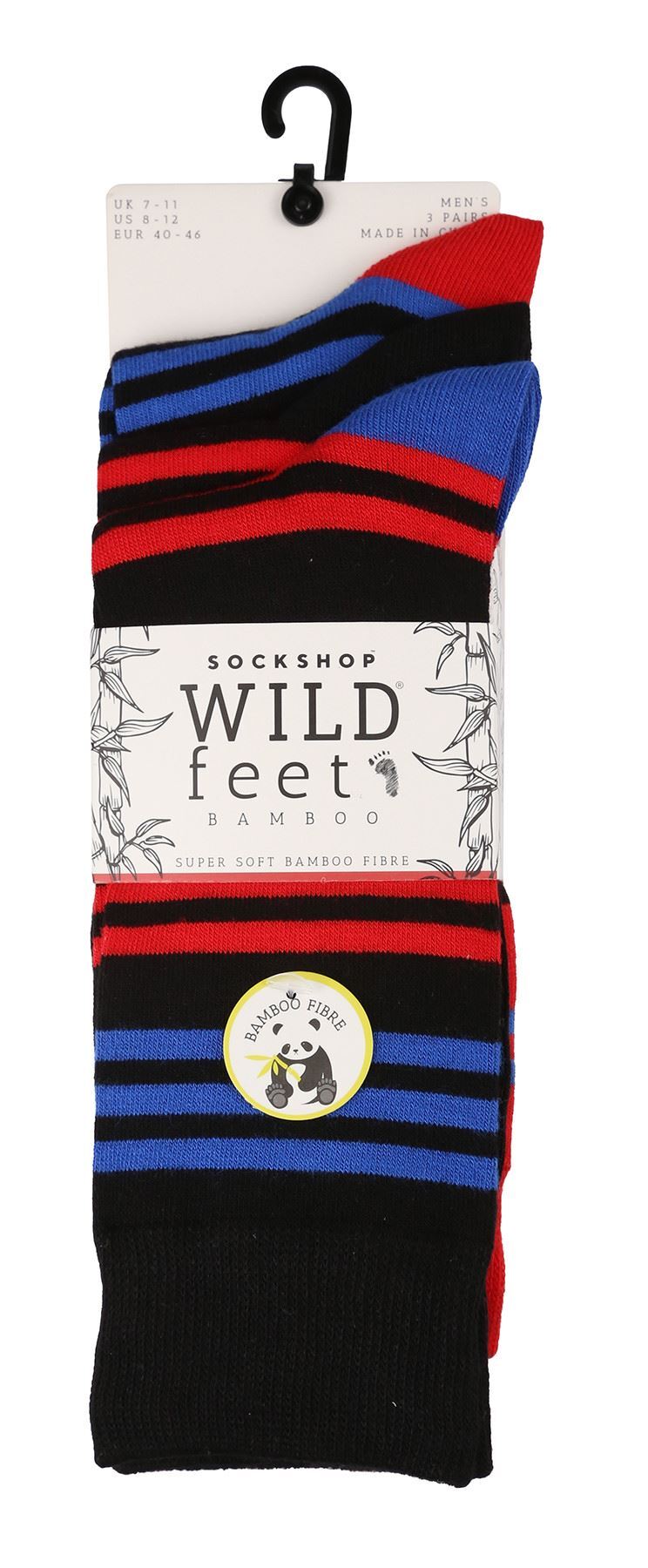 Wildfeet - Mens 3pk Jacquards Socks (7-11 / Black / Red Stripe)