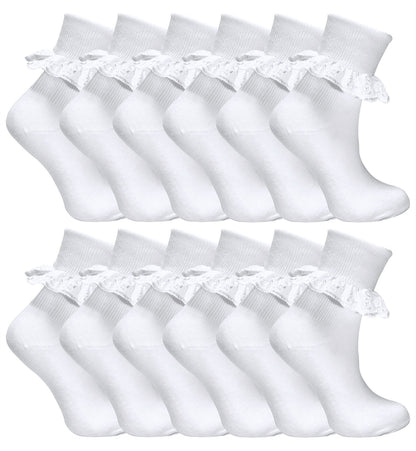 12 Pack Girls Jolie Lace Socks (3-5.5 UK (12-24 Months))