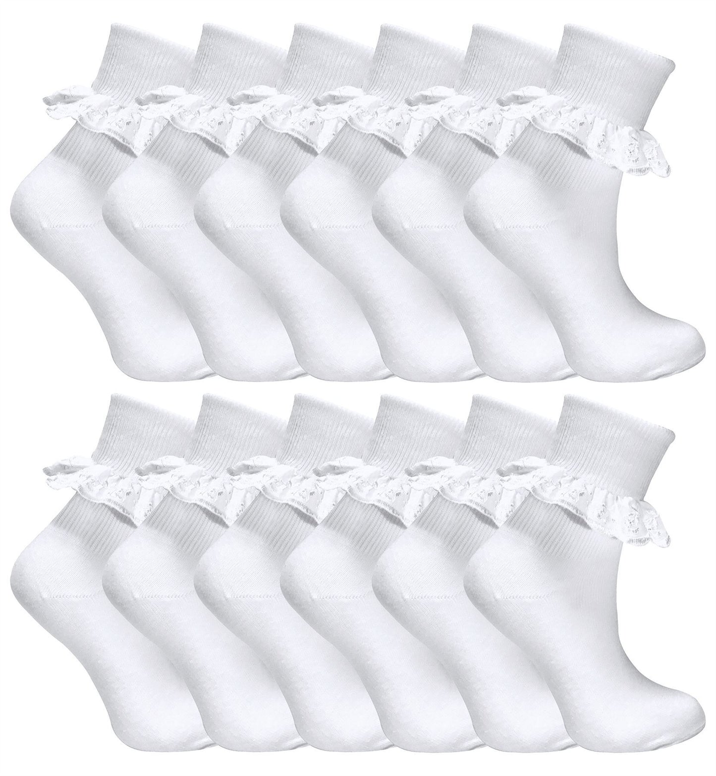 12 Pack Girls Jolie Lace Socks (9-12 UK (4-6 Years))