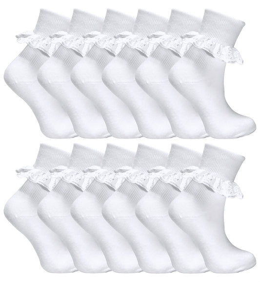 12 Pack Girls Jolie Lace Socks (6-8.5 UK (2-3 Years))