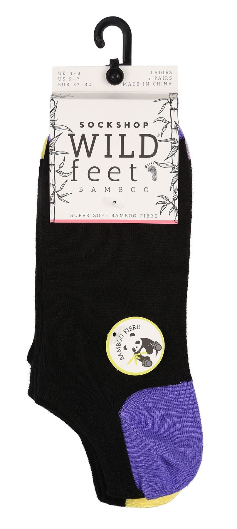 Wildfeet - Ladies 3pk Trainer Socks (4-8 / Black / Purple H&T)