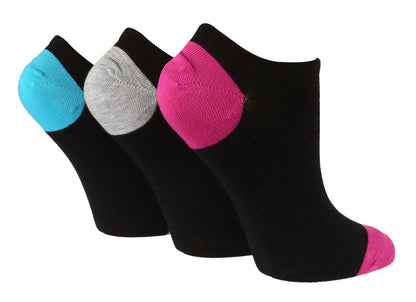 Wildfeet - Ladies 3pk Trainer Socks (4-8 / Black / Pink H&T)