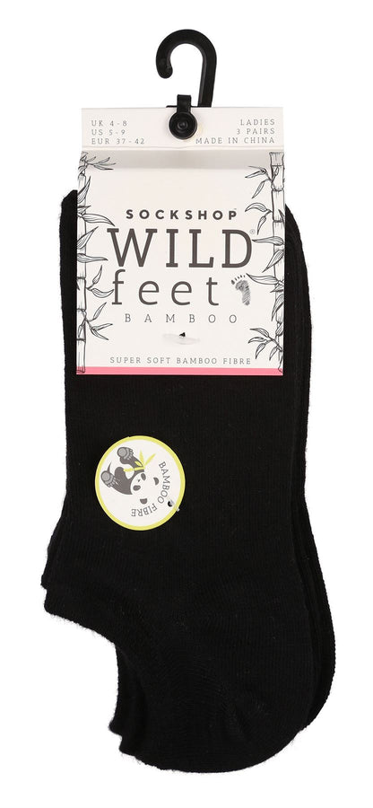 Wildfeet - Ladies 3pk Trainer Socks (4-8 / Black)