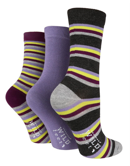 Wildfeet - Ladies 3pk Jacquard Socks (4-8 / Grey / Charcoal Stripe)