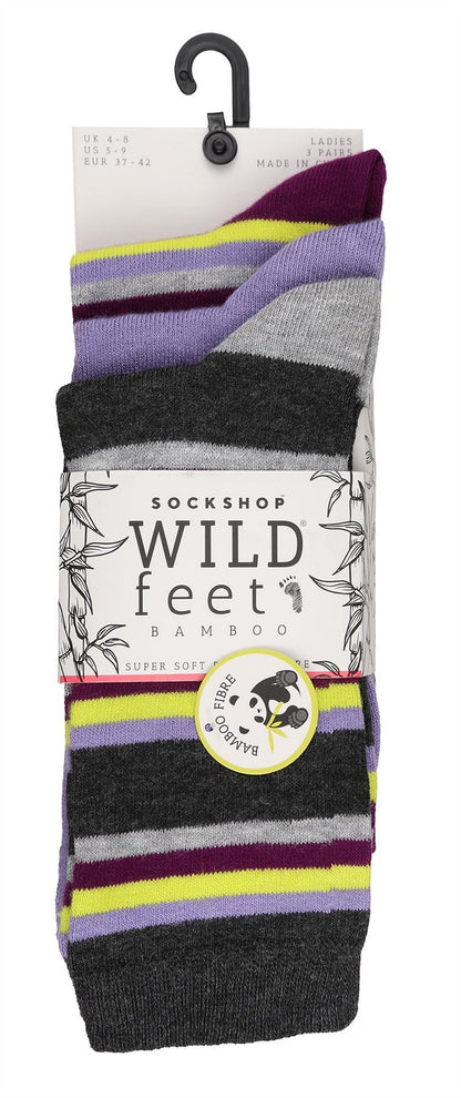 Wildfeet - Ladies 3pk Jacquard Socks (4-8 / Grey / Charcoal Stripe)