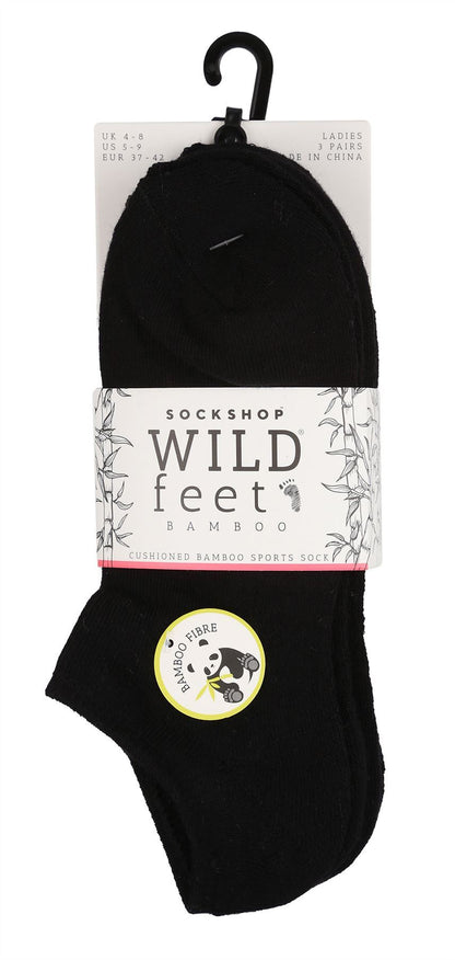 Wildfeet - Ladies 3pk Sport Trainer Socks (4-8 / Black)