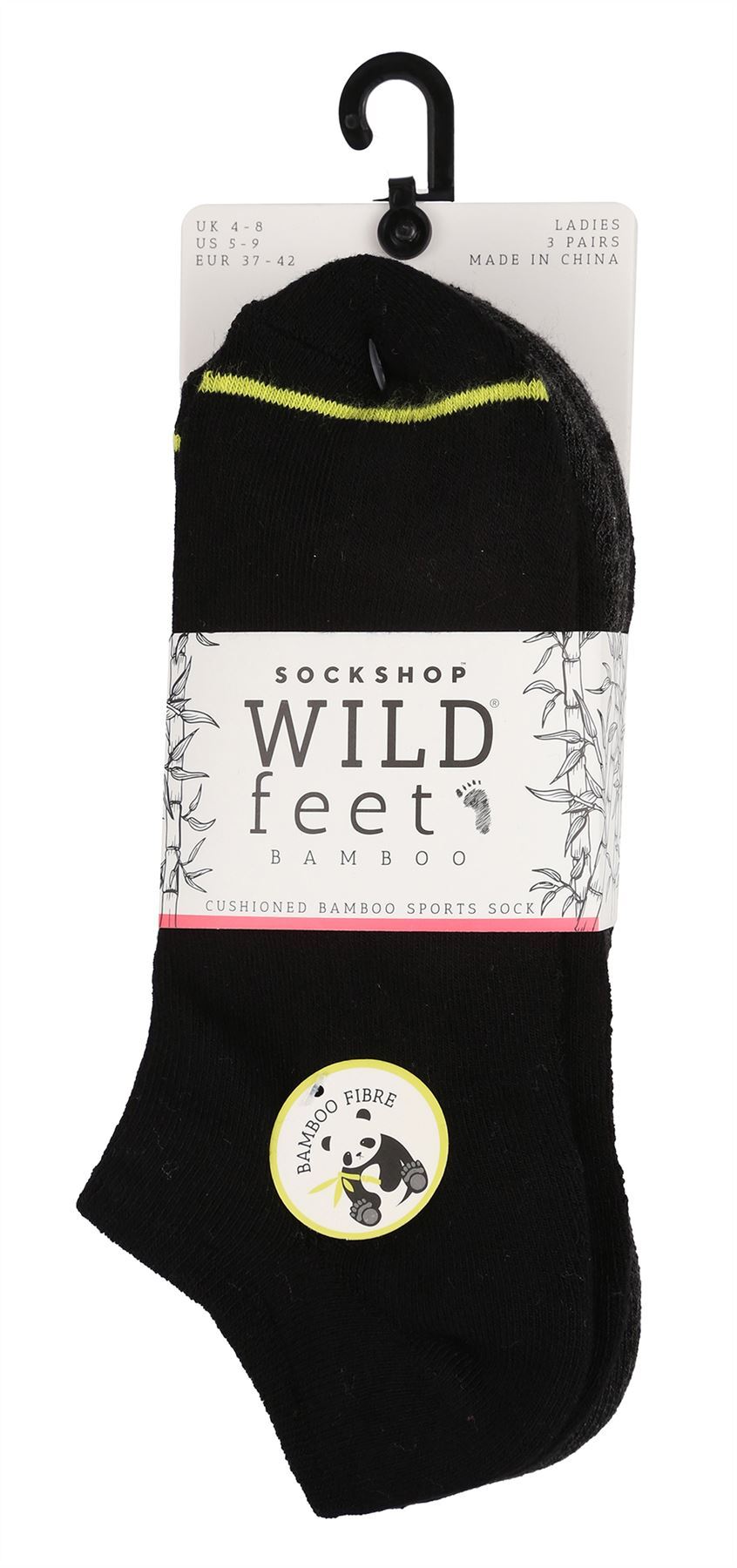 Wildfeet - Ladies 3pk Sport Trainer Socks (4-8 / Black H&T)