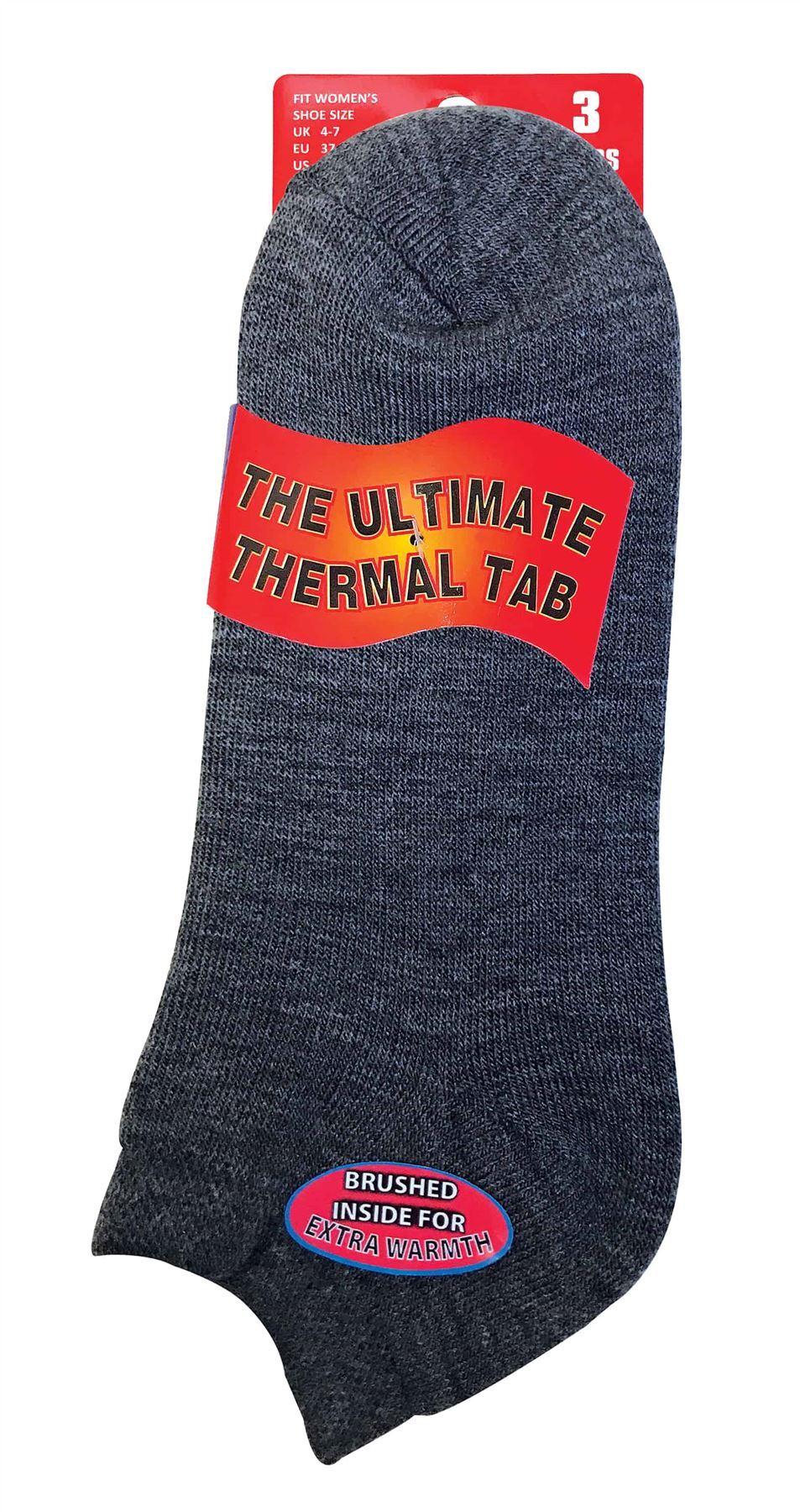 3 Pairs Ladies Thermal Trainer Socks (4-7 UK / TTS Charcoal)