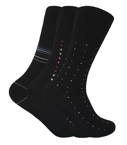 3 Pairs Mens Non Elastic patterned Bamboo Socks (Black)