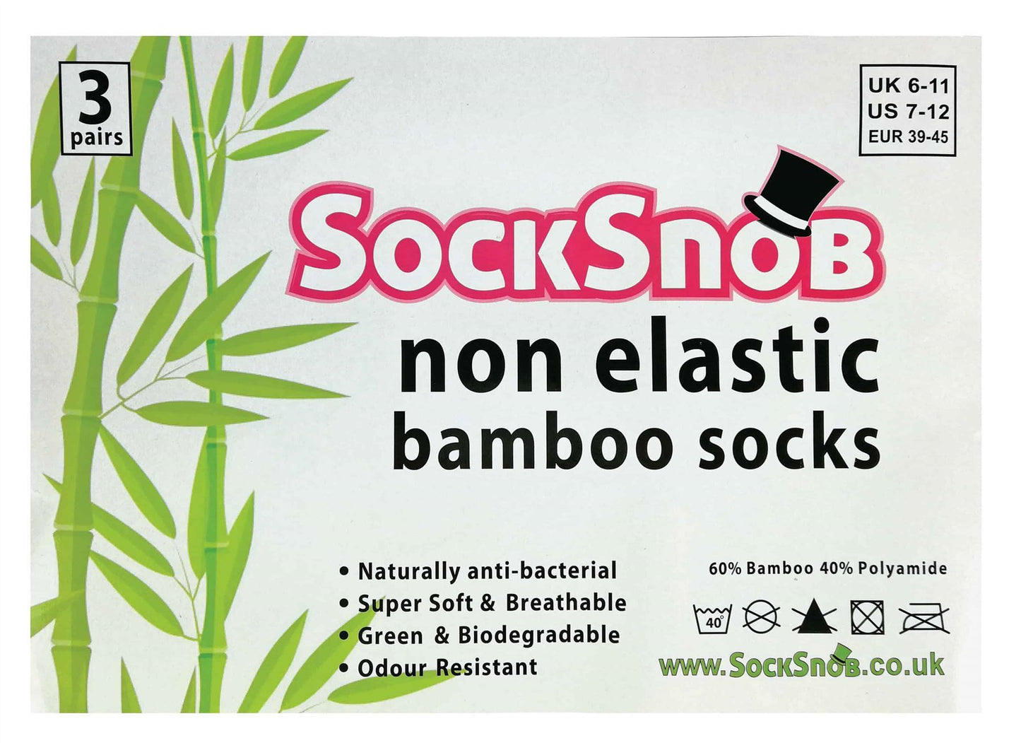 3 Pairs Mens Non Elastic patterned Bamboo Socks (Black)