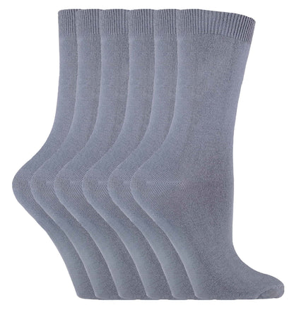 6 Pairs Ladies Plain Coloured Cotton Socks (PL30 Platinum)