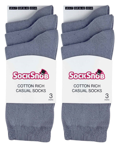 6 Pairs Ladies Plain Coloured Cotton Socks (PL30 Platinum)