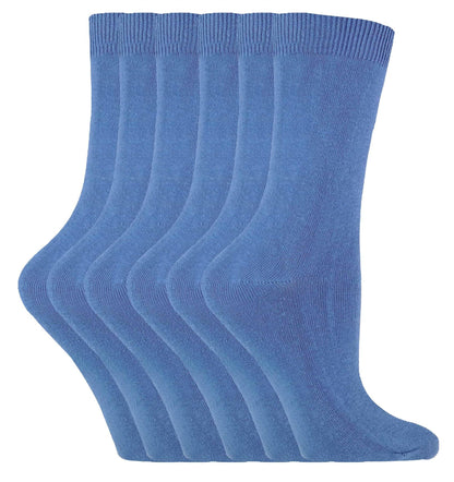 6 Pairs Ladies Plain Coloured Cotton Socks (PL30 Denim Blue)