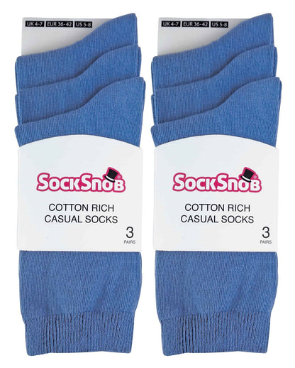 6 Pairs Ladies Plain Coloured Cotton Socks (PL30 Denim Blue)