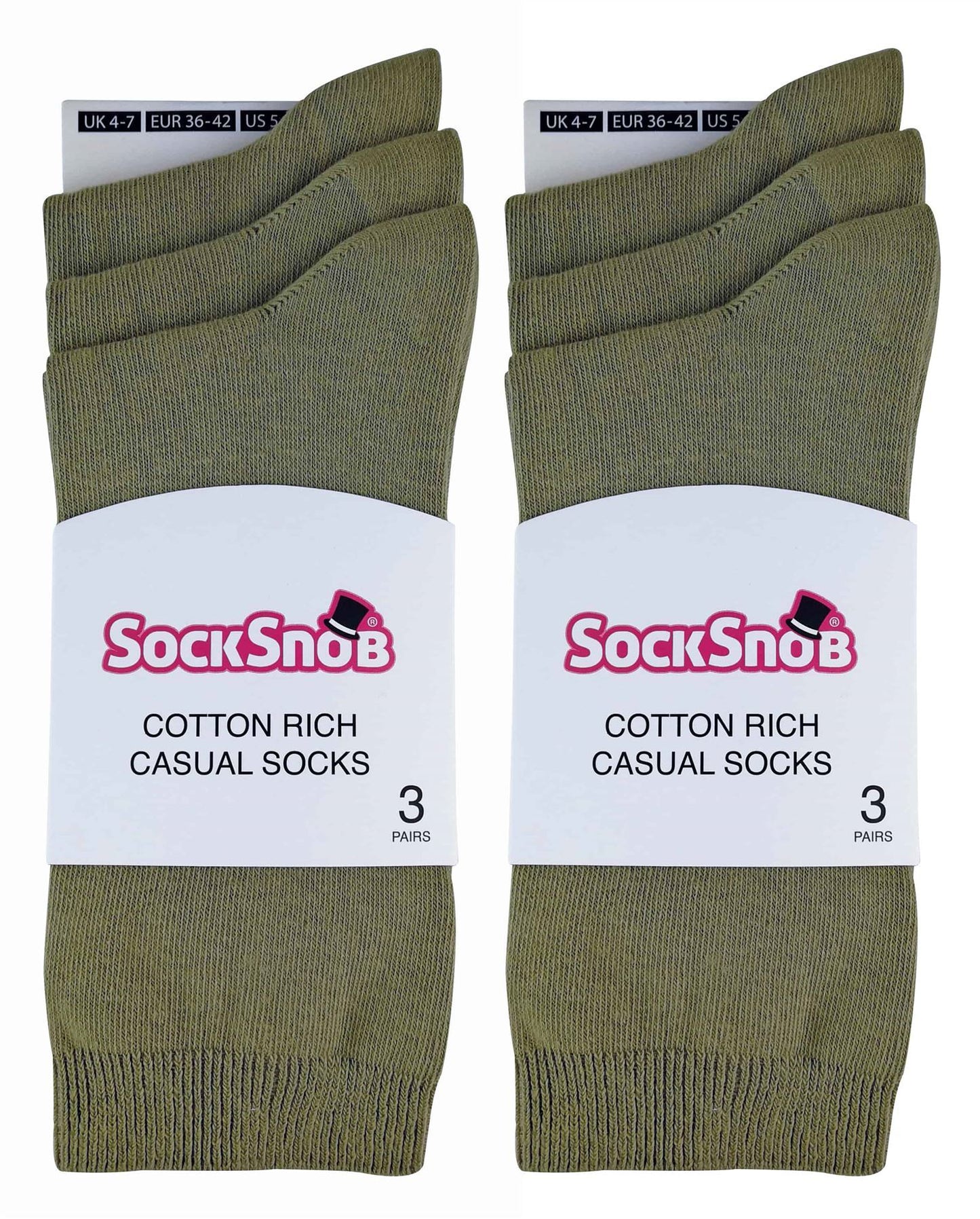 6 Pairs Ladies Plain Coloured Cotton Socks (PL30 Khaki)