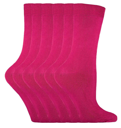 6 Pairs Ladies Plain Coloured Cotton Socks (PL30 Deep Fuchsia)