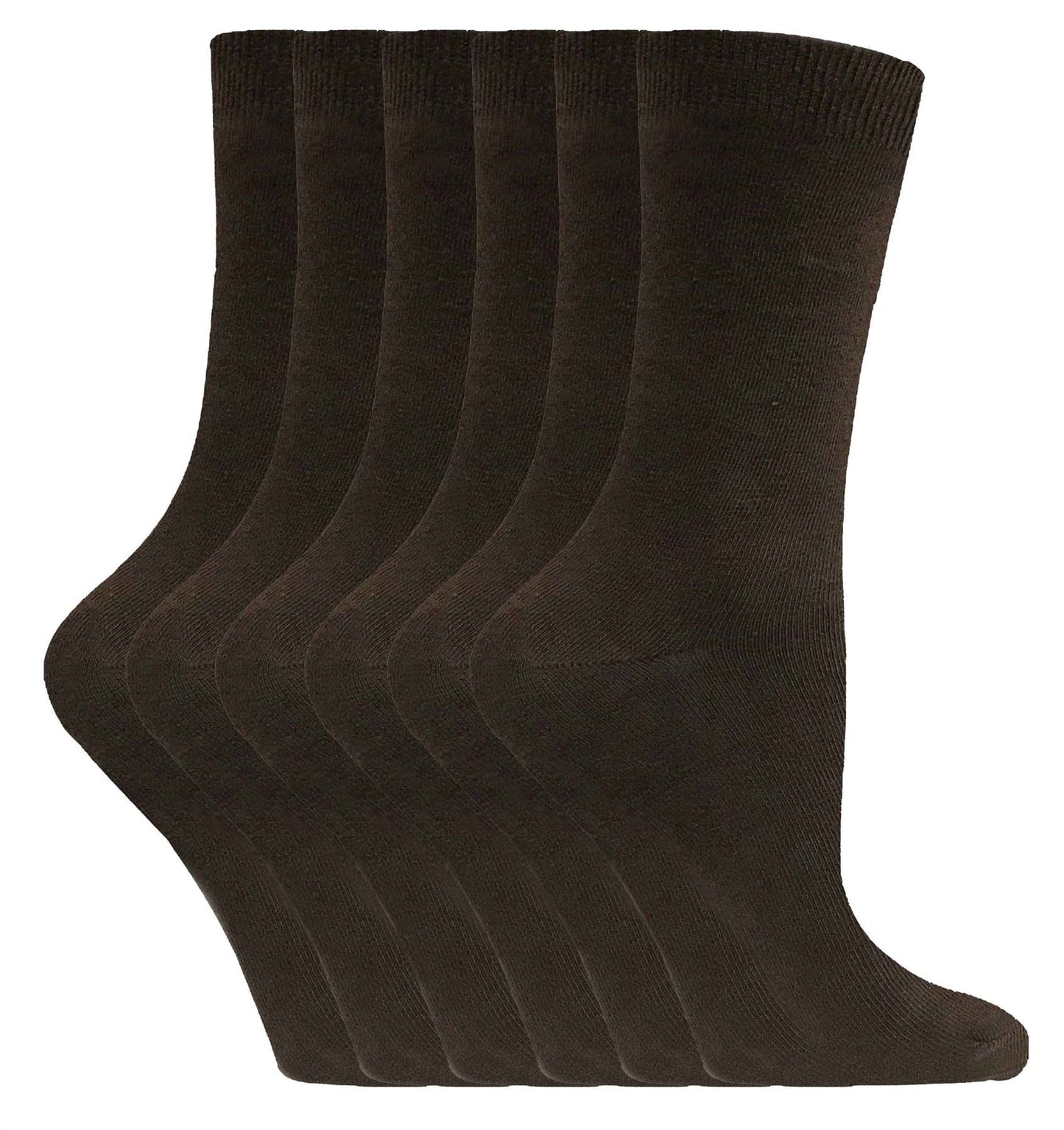 6 Pairs Ladies Plain Coloured Cotton Socks (PL30 Dark Brown)