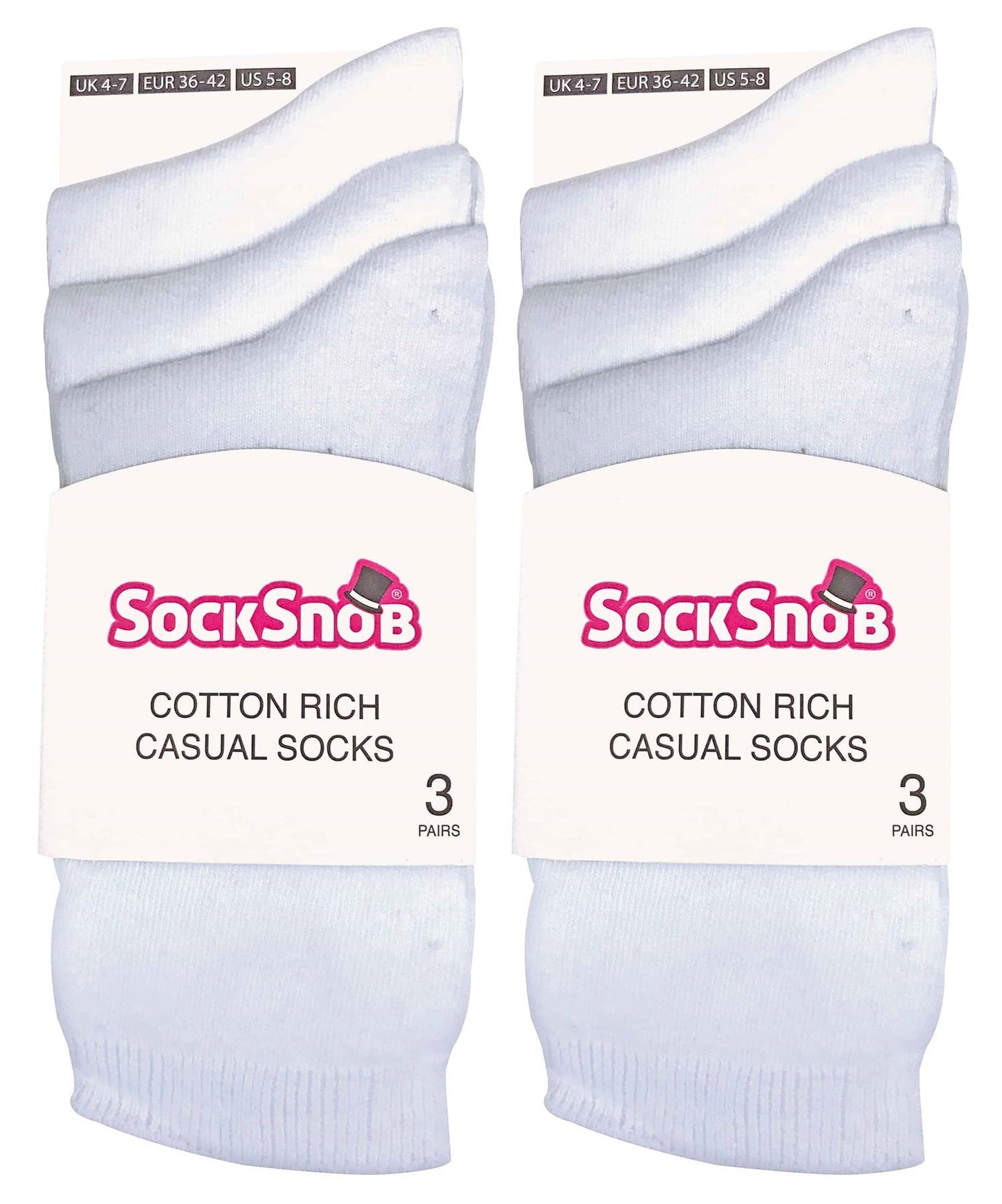 6 Pairs Ladies Plain Coloured Cotton Socks (PL30 White)