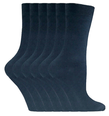 6 Pairs Ladies Plain Coloured Cotton Socks (PL30 Navy Blue)