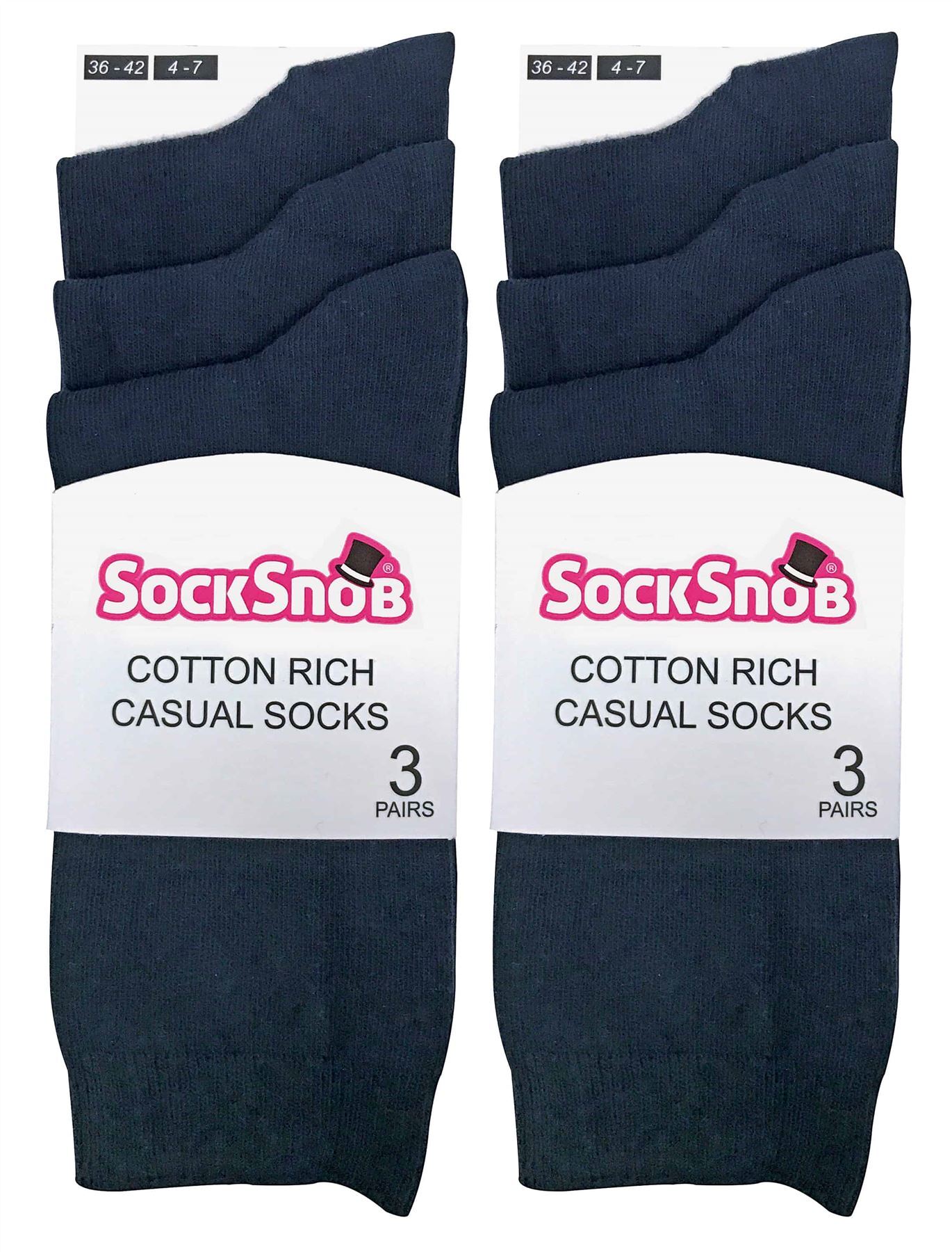 6 Pairs Ladies Plain Coloured Cotton Socks (PL30 Navy Blue)